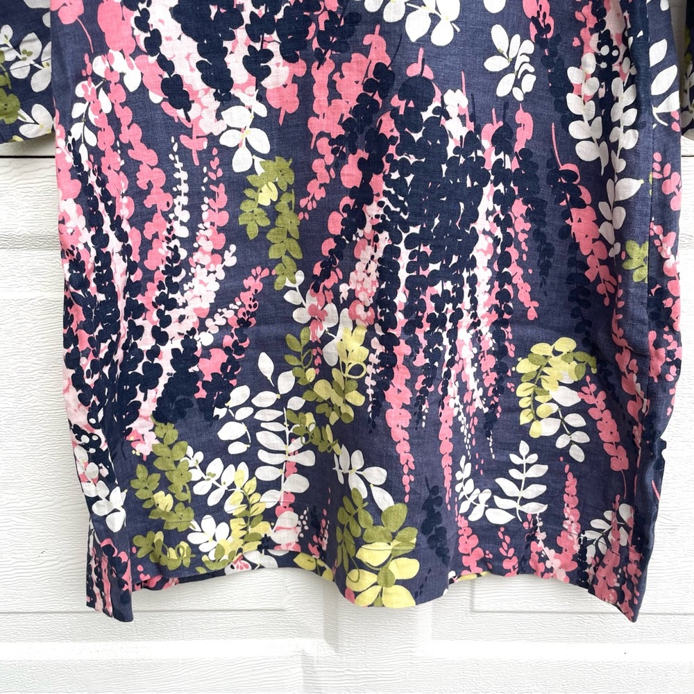 Boden Womens Dress Blue Pink Multi Floral Linen Split V Neck 3/4 Sleeve Size 10 - Picture 9 of 11